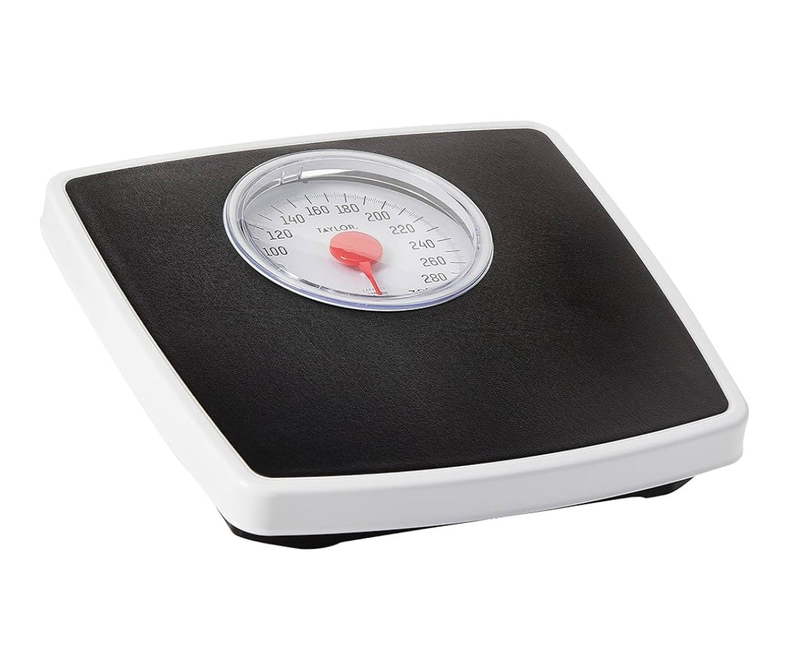 Taylor Battery Free Analog Scales for Body Weight, 330LB Capacity, Easy to Read Large 4.25-inch Dial, 10.3 x 10.6-inch Vinyl Mat Platform, Black