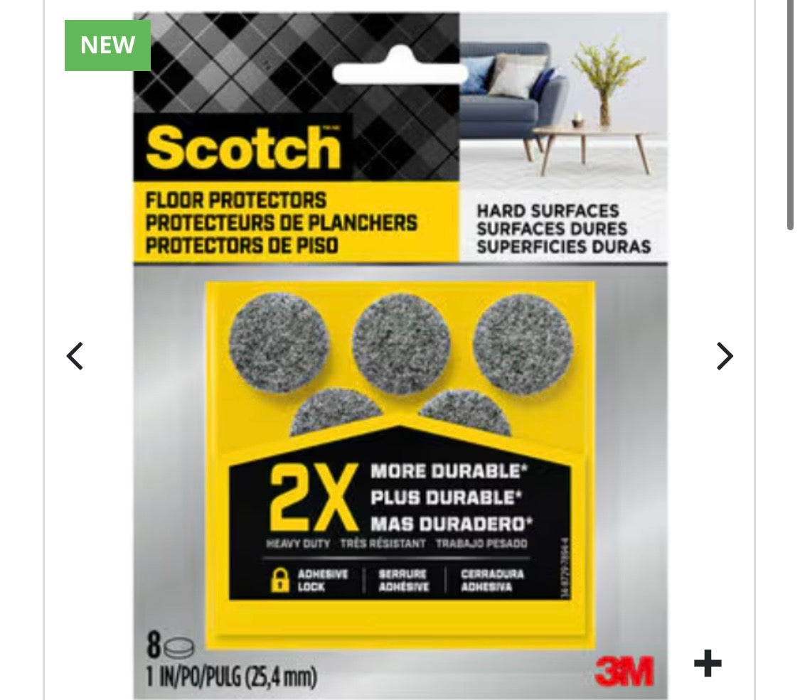 SCOTCH 2X HEAVY DUTY 1″ FELT PADS PK/8