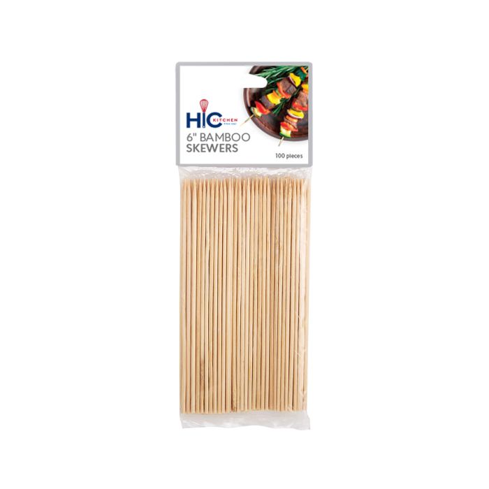 HIC Kitchen Bamboo Skewer, 6in, Pack of 100