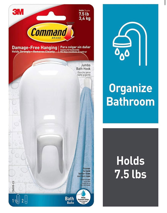 Command Large Bathroom Hook White: Heavy Duty Shower Hook