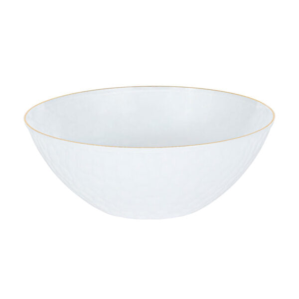 Hammered Bowls 12oz White Transparent/ Gold Rim (10 Count