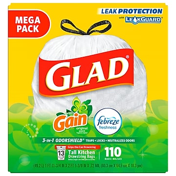 Glad force flex toll kitchen 13 gallon gain scent