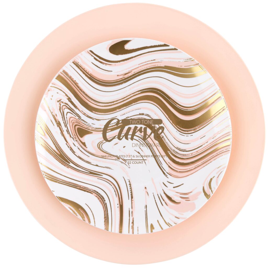 Curve Dinnerware Combo 7.5″ & 10″ Plates White/Gold/Pink (32 Count)
