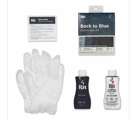 RIT BACK TO BLUE DENIM DYE KIT LIQUID DYE /CLR STAY & GLOVES