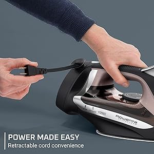 Rowenta Access Stainless Steel Soleplate Steam Iron with Retractable Cord, Powerful Steam Diffusion, Auto-Off and Anti-Drip, 1725 Watts, Black Clothes Iron, DW2459
