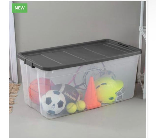 STORAGE STACKER LATCH BOX – 200 QT. CLEAR w/GRAY LID