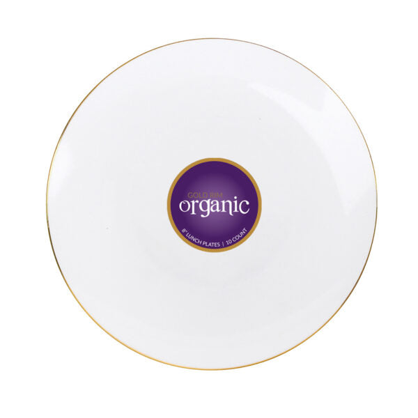 Organic 9″ White/Gold Rim Lunch Plates