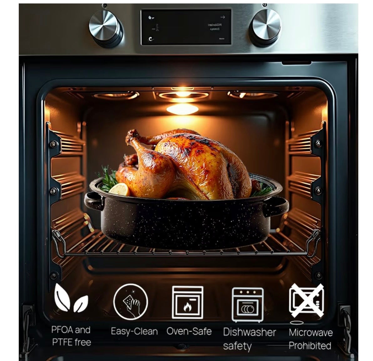 15 “ Oval Roasting Pan With Lid Small Chicken Roaster With 13.7in Inner Diameter Enamel Steel Roasting
