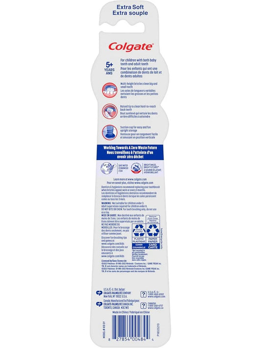 Colgate Extra Soft Toothbrush for Kids with Built-in Suction Cup Toothbrush Holder Designed for Children Ages 5 and Up Extra Soft Bristles Pokemon - 2ct