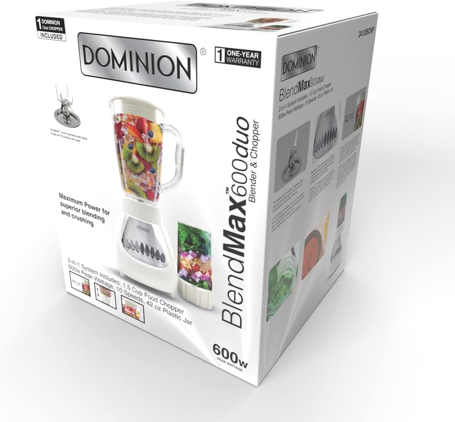 Dominion BlendMax Duo Countertop Blender for Smoothies and Shakes with Food Chopper for Nuts and more