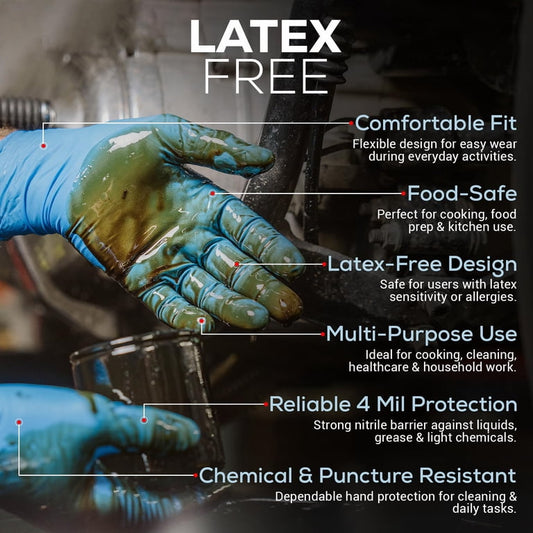 First Glove 4 Mil Blue Nitrile Disposable Gloves - Large - 100 Count - Food Safe Medical Exam Grade Gloves for Cooking & Cleaning - Latex Free, Powder Free, Micro-Textured Grip