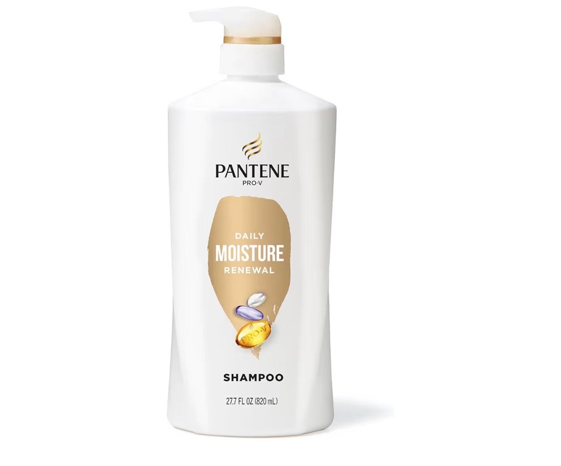 Pantene Shampoo, Daily Moisture Renewal - Pro-V Nutrients for Dry, Color-Treated, Straight to Curly Hair, 72-Hour Hydration & Softness, Paraben Free, Cleanses, Strengthens Bonds, 27.7 Fl Oz