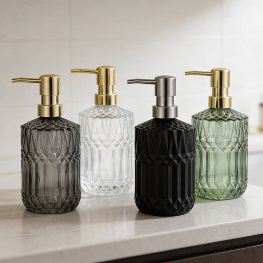Facet Glass Soap Dispenser: Grey
