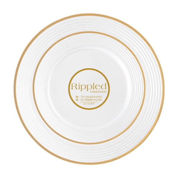 Rippled 7.5″ & 10″ Combo Pearl/Gold Rim (24 Count)