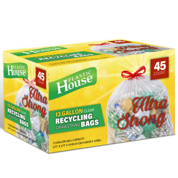 13 Gal Clear Drawstring Recycling Garbage Bags