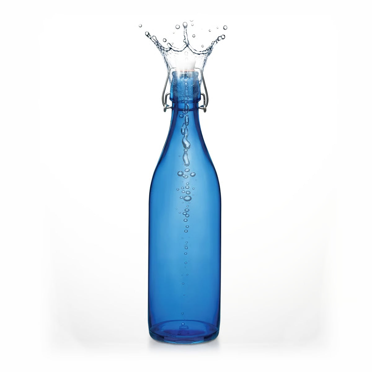Clamp Top Glass Bottle Blue 1 Ltr