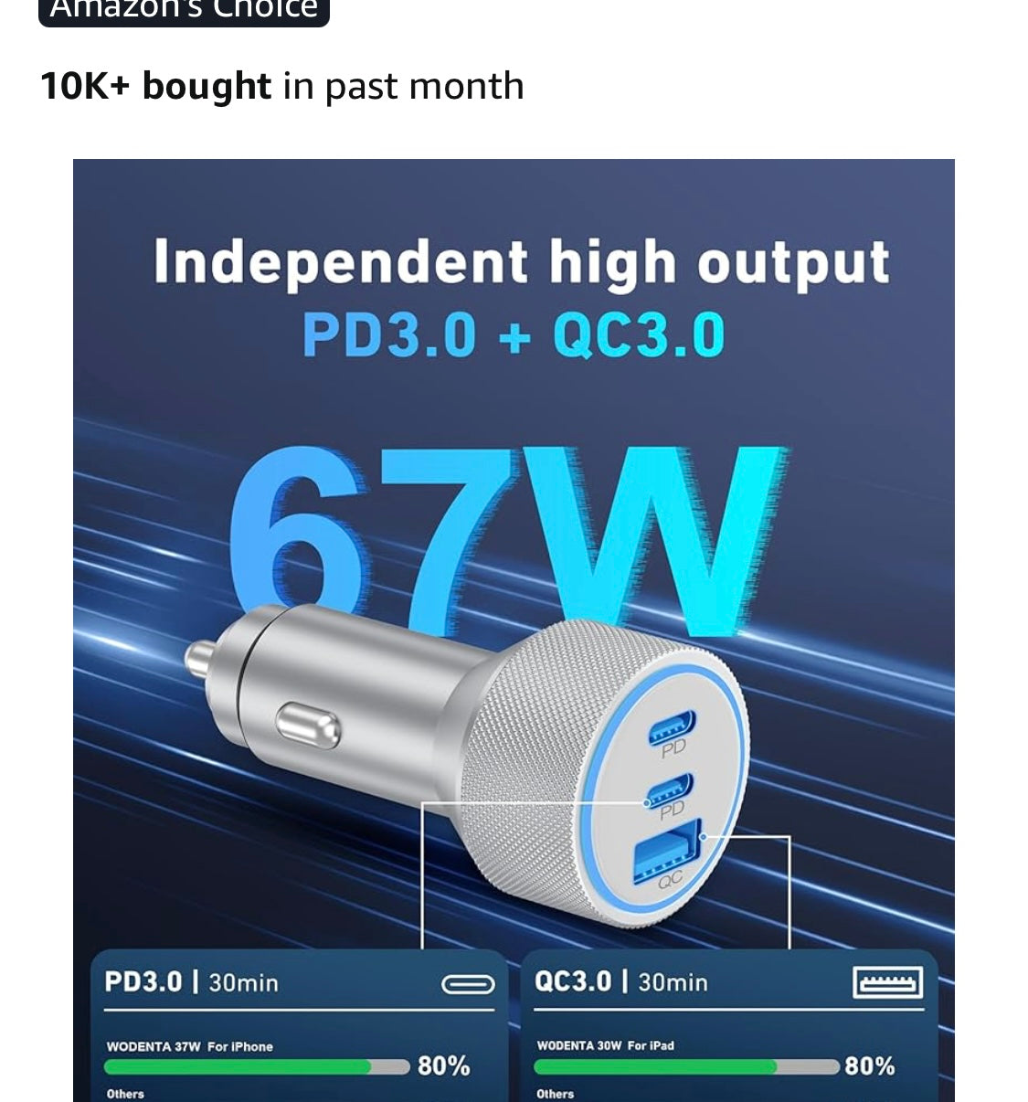 2in1 Car Charger USB-C USB-A