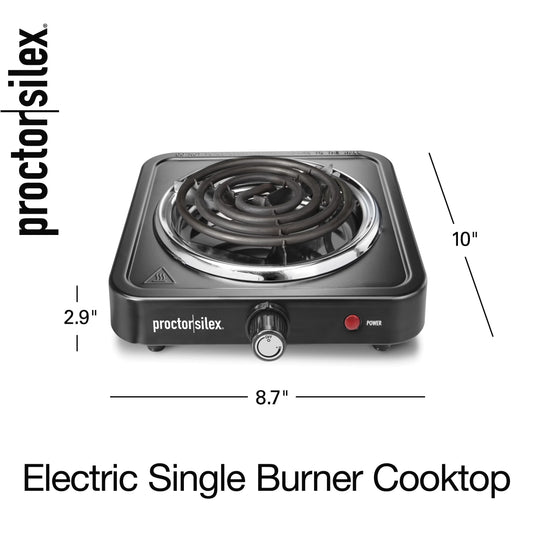 Proctor Silex Single Burner Cooktop with Adjustable Temperature, Portable, Stainless Steel Plate, 34105