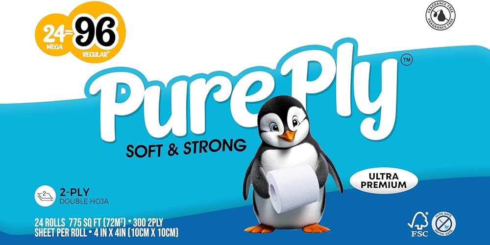 Ultra-Soft 2-Ply Toilet Paper, 300 Sheets, 24 Embossed Rolls, Septic-Safe