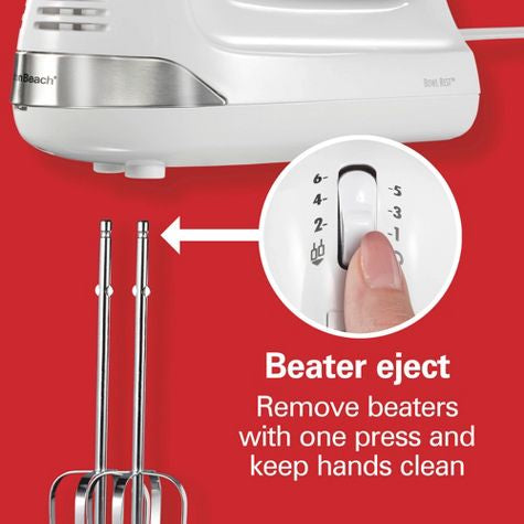 Hamilton Beach 6 Speed Hand Mixer Snap-On Case White 62629: Handheld Mixer for Kitchen, 275W, Dishwasher-Safe Parts