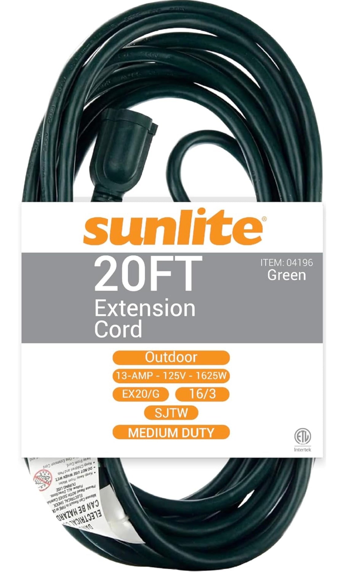 Heavy duty outdoor extension cord 20 feet