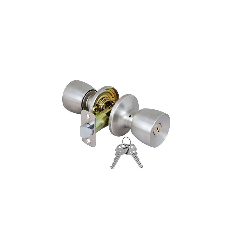 Stainless Steel Keyed Entry Door Knob - Tubular With 2 KW1 Keys-Carded