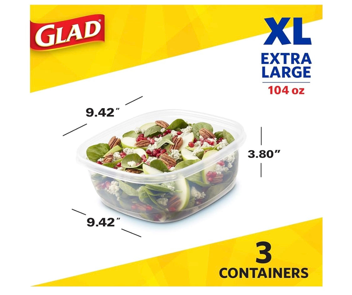 GLAD family size extra Large square containers 104oz