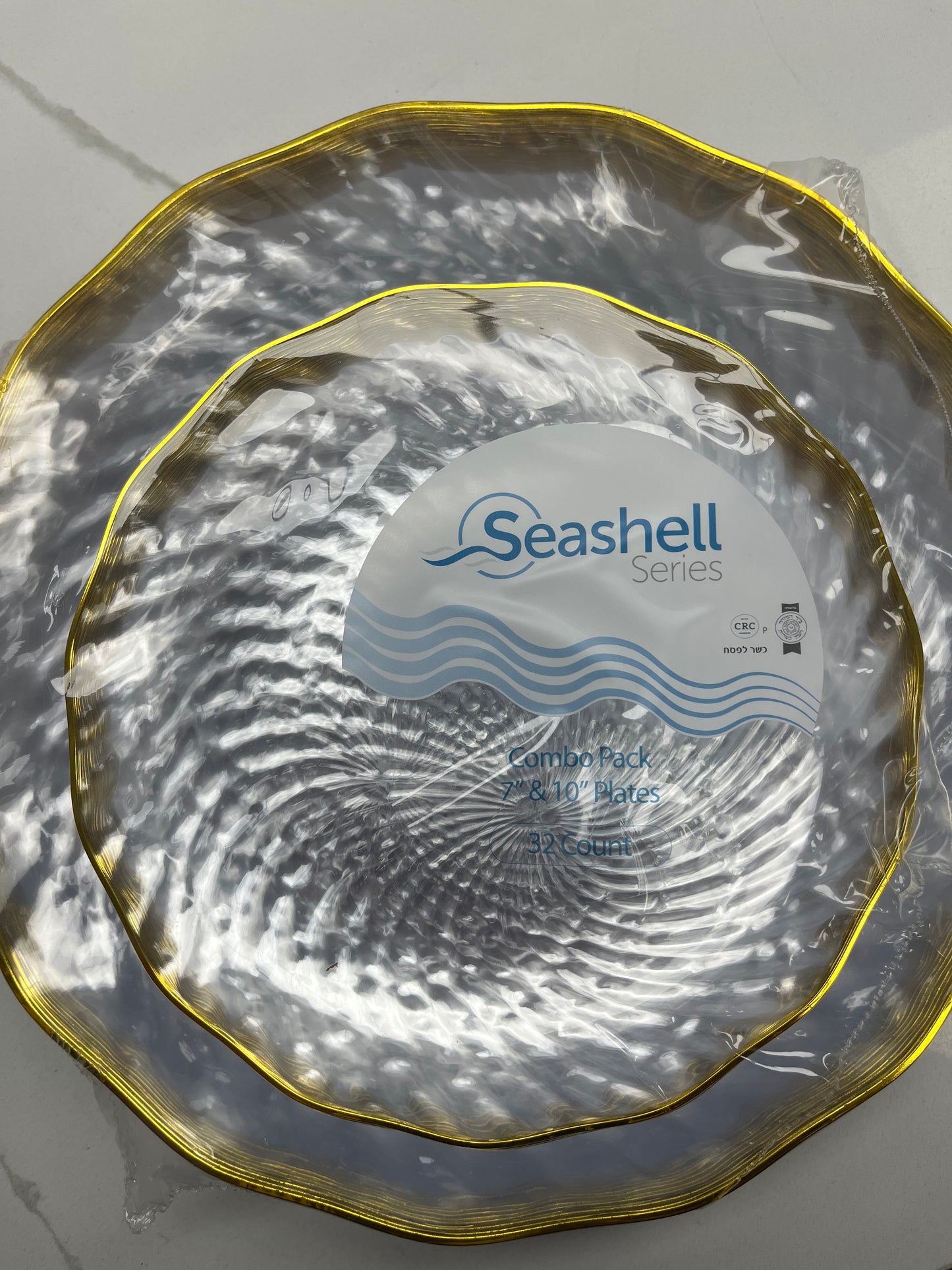 7”&10” combo plastic plates clear and gold