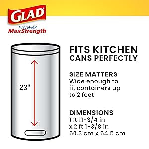 Glad Tall Kitchen Trash Bags 13 Gallon, MaxStrength Recovered Plastic Garbage Bags, Odorshield with Drawstring, 45 Count