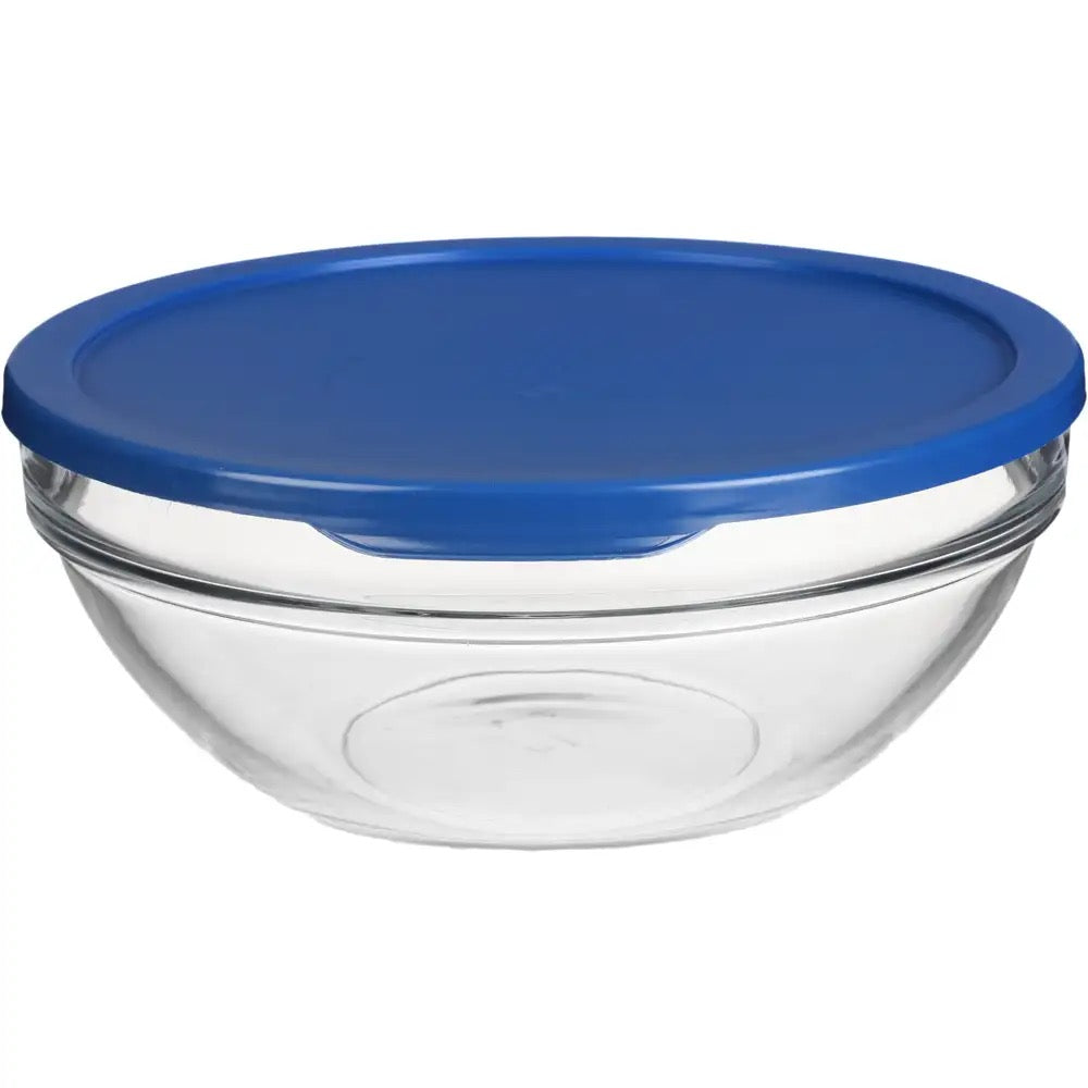 Glass bowl 2Q with blue lid 