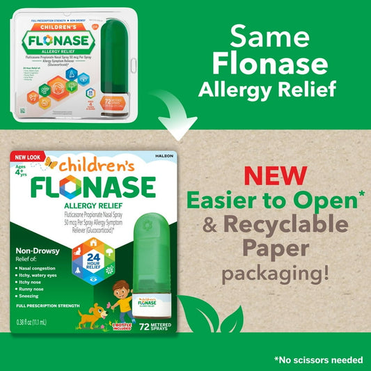 Flonase Children's 24 Hour Non-Drowsy Decongestant Severe Allergy Relief Medicine Nasal Spray, 72 Sprays