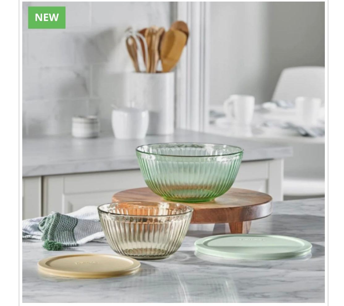 PYREX-4 PC.COVERD MIXING BOWLS 1.3 QT and 2.3 QT