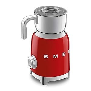 SMEG Retro 50's Style Milk Frother with 2 Disks 6 Preset Programs Hot or Cold Frothing and Induction Heating (Red)