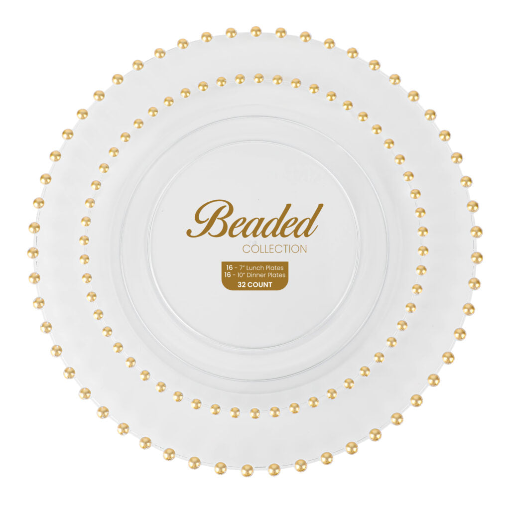Beaded Collection Combo Clear/Gold 7″ & 10″ Plates (32 Count)