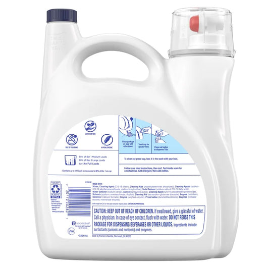 Tide Advanced Care Liquid Laundry Detergent, Free & Gentle, 125 Loads, 154 fl oz