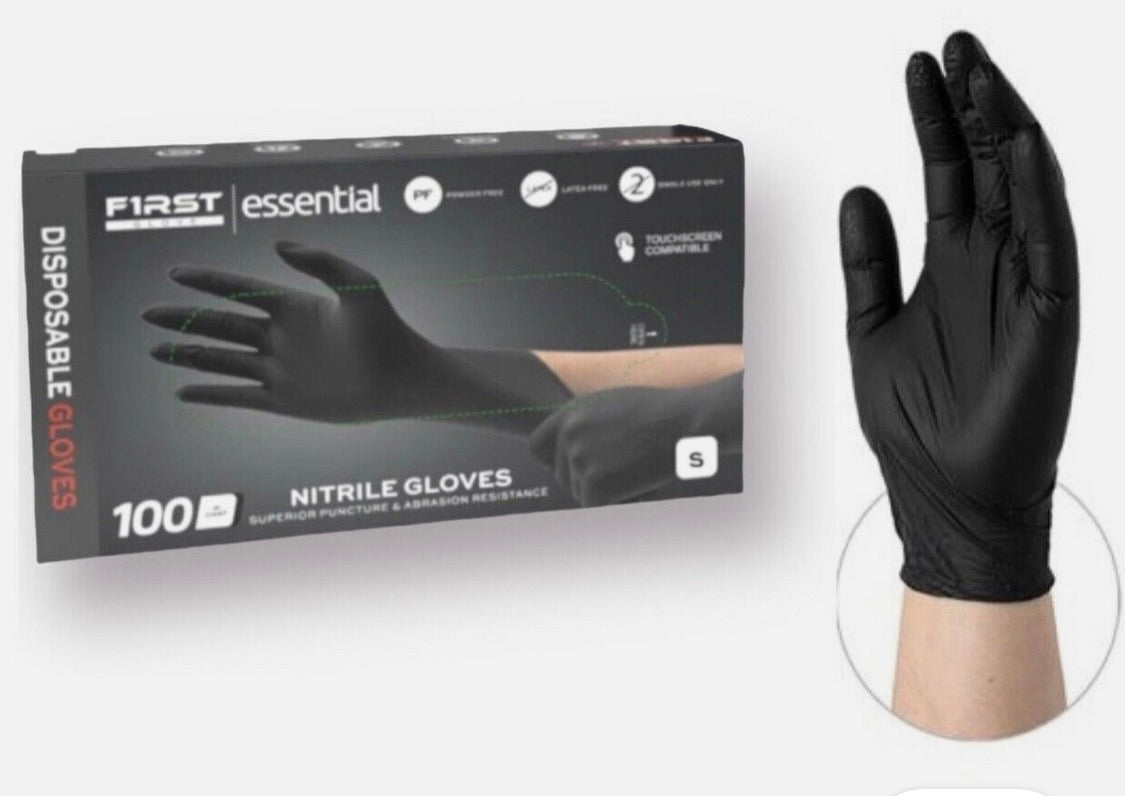 First Glove size Small Black Nitrile Light Industrial Disposable Gloves 3.5 Mil, Latex Free