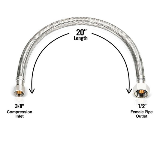 Faucet Supply Line Connector 20" x 3/8" OD x 1/2" FPT