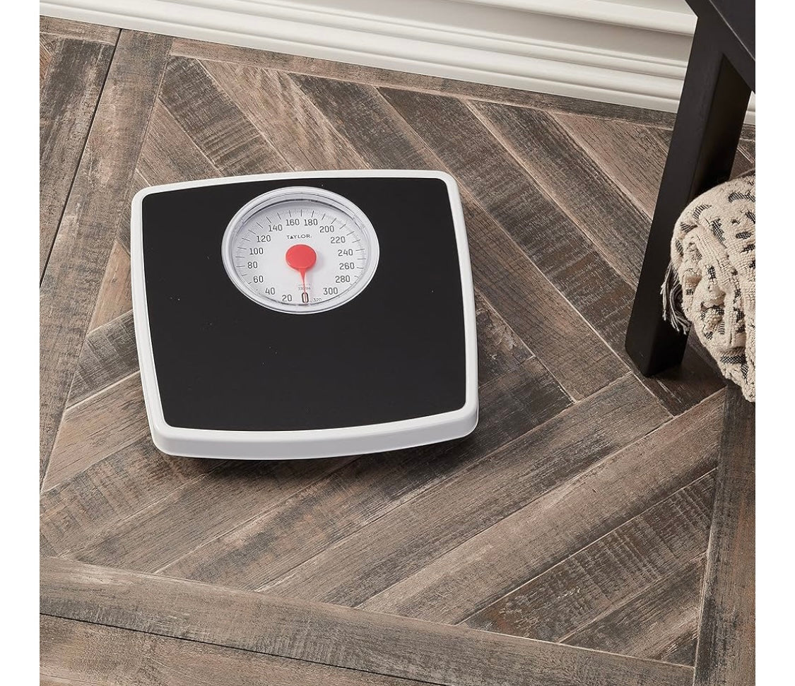 Taylor Battery Free Analog Scales for Body Weight, 330LB Capacity, Easy to Read Large 4.25-inch Dial, 10.3 x 10.6-inch Vinyl Mat Platform, Black