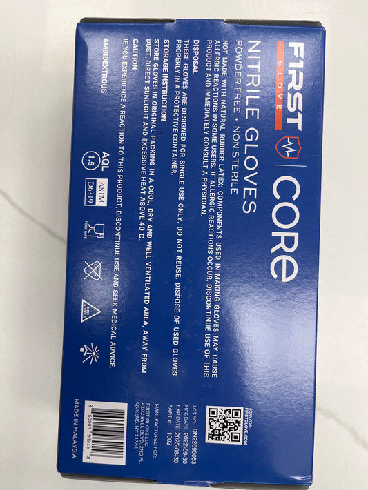 First Core Nitrile gloves, medium 100 pk