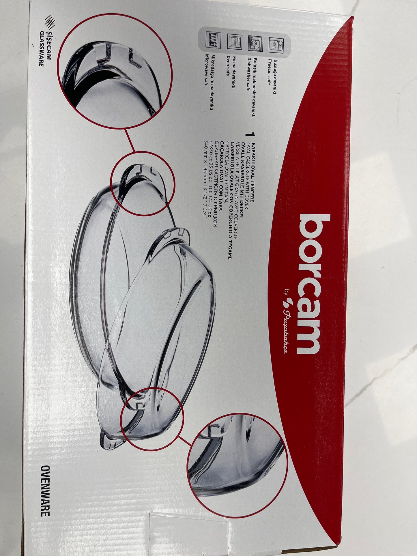 Borcam oval glass casserole with cover