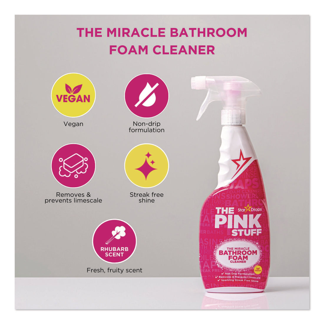 The Pink Stuff The Miracle Bathroom Foam Cleaner, Fruity Scent, 25.4 oz Trigger Spray Bottle