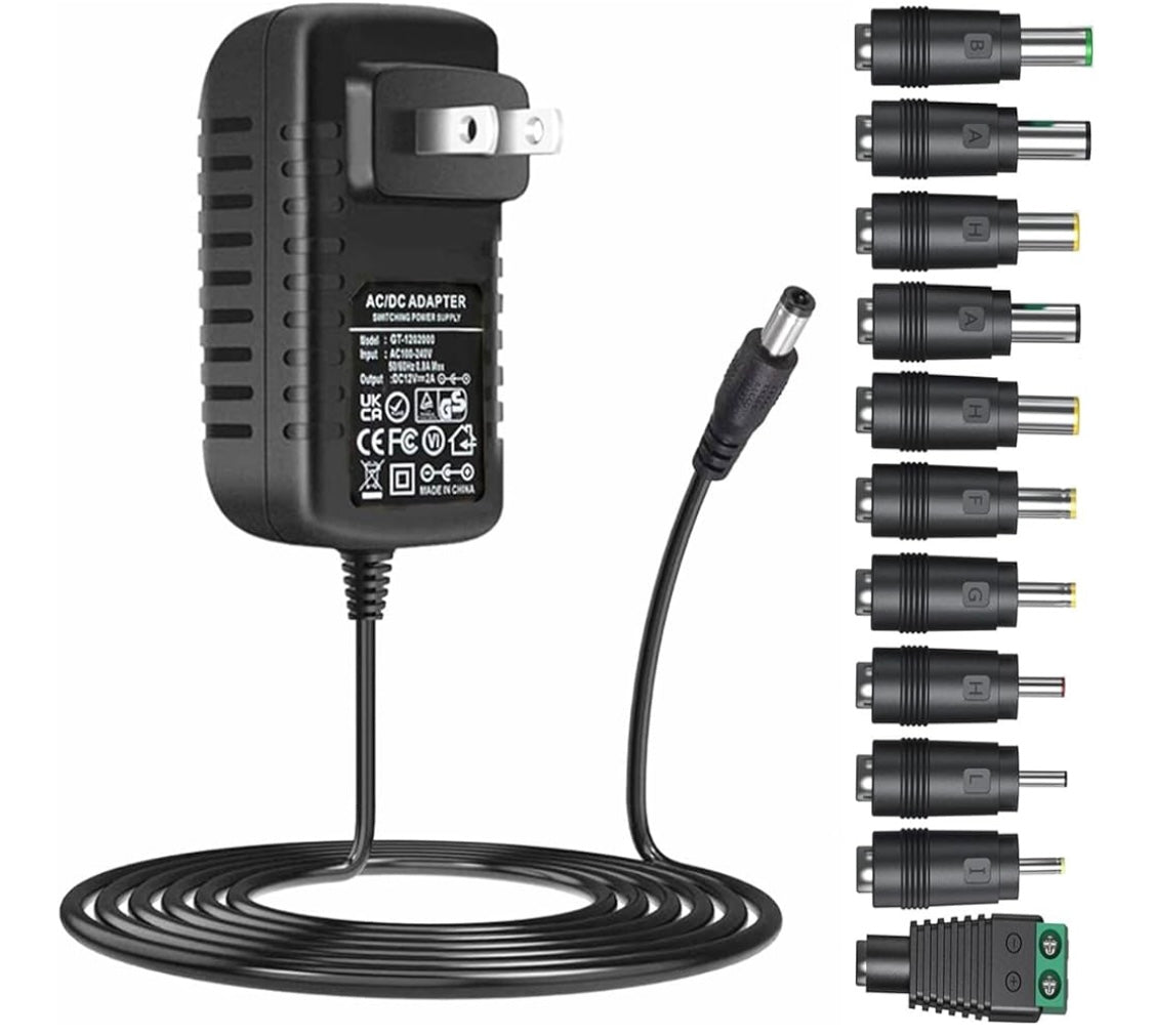GuanTing Universal AC Adapter 12V 2A Power Supply Charger 24W AC110V to DC12V 2000mA 1500mA 1000mA 500mA Power Driver 11 DC Plug Tips 12 Volt Converter Inverter Transformer ac dc Adapter(DC12V~2A)