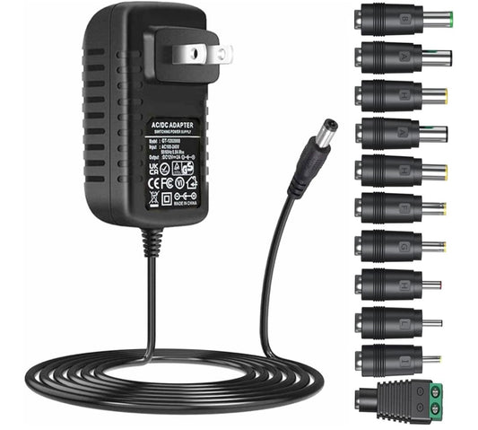 GuanTing Universal AC Adapter 12V 2A Power Supply Charger 24W AC110V to DC12V 2000mA 1500mA 1000mA 500mA Power Driver 11 DC Plug Tips 12 Volt Converter Inverter Transformer ac dc Adapter(DC12V~2A)