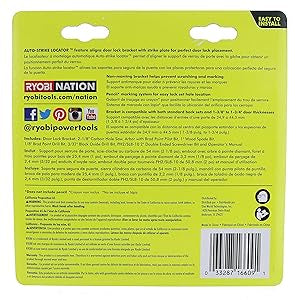 Ryobi A99DLK3 3-Step Wood Door Lock Installation Kit with Auto-Strike Locator for Deadbolts and Locksets