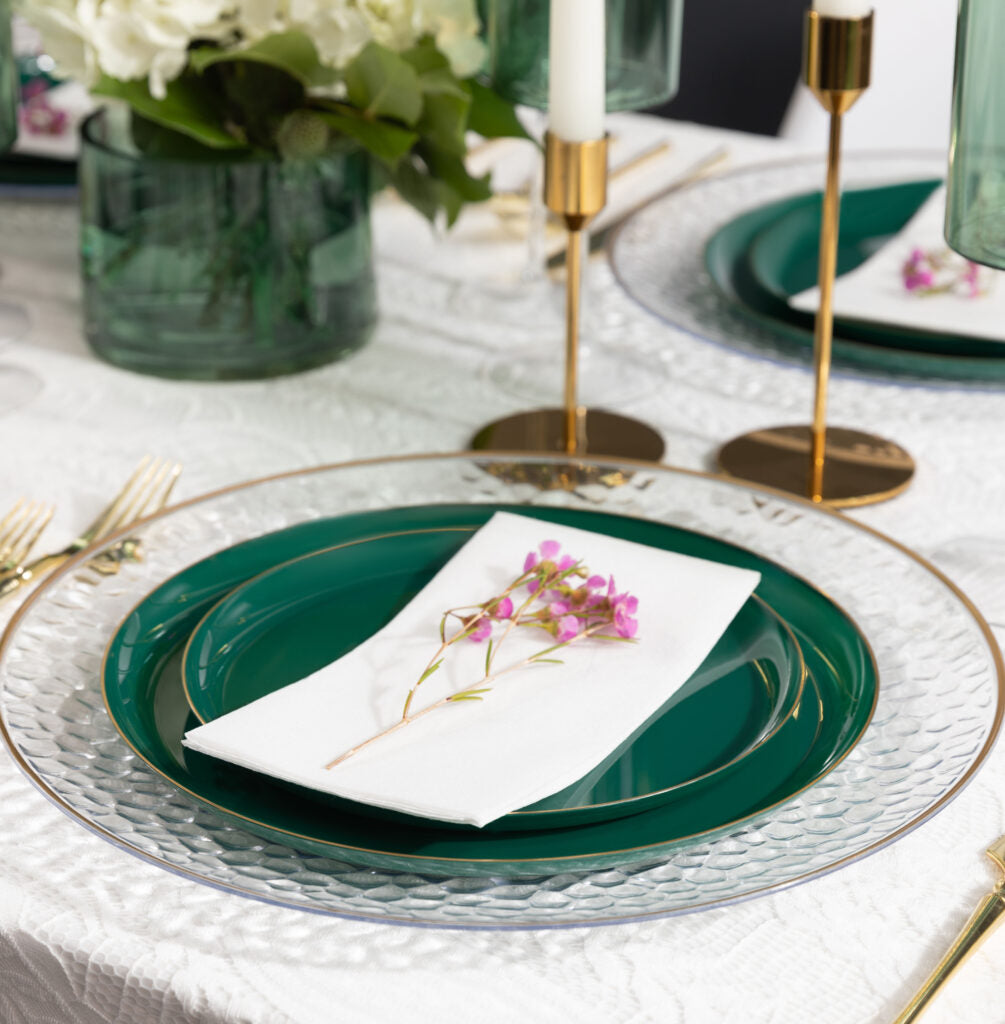 Edge 8″ & 10″ Plates Emerald Green Gold Rim Combo (20 Count)