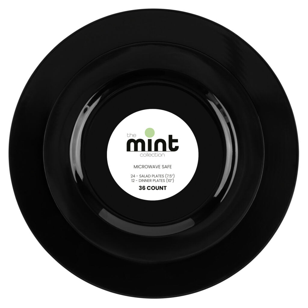 Mint Collection Combo Black 7.5″ & 10″ Plates (36 Count- 24 Count 7.5″ & 12 Count 10″)