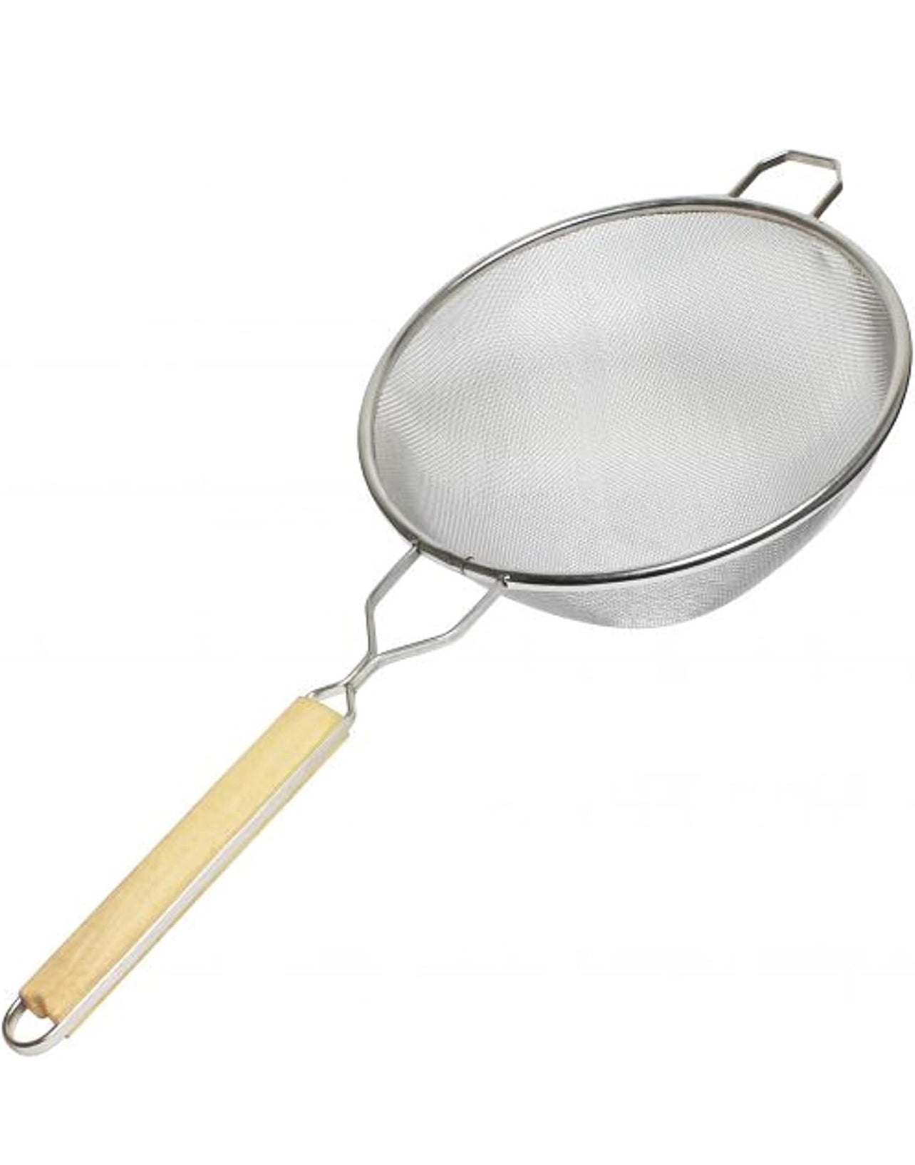 10” inch stainless steel double mesh strainer wood handle