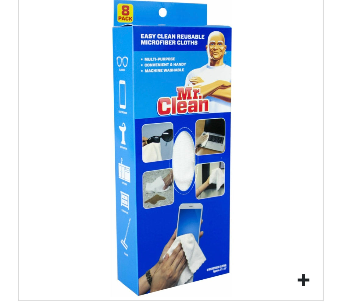MR.CLEAN MICROFIBER CLOTHS 8ct REUSABLE – 9″x11″