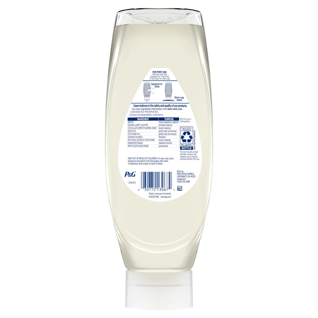 Dawn Free & Clear EZ-Squeeze Dish Soap Liquid Dishwashing Liquid Grease Removal Unscented - 24.3oz