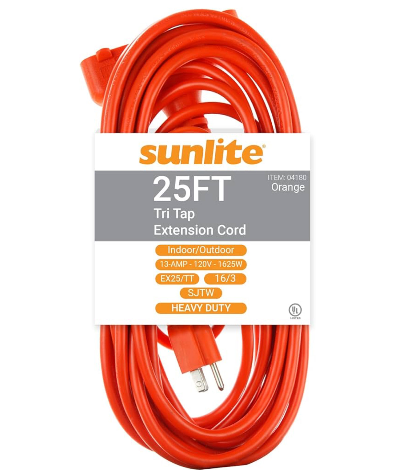 Outdoor extension cord, heavy duty 25 Feet Orange